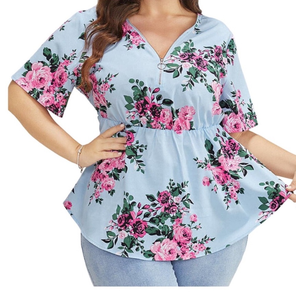NWT- Floral Half Zip Top. BEAUTIFUL and Flattering